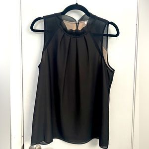 Rose & Olive Sleeveless, Ruffle Neck Blouse